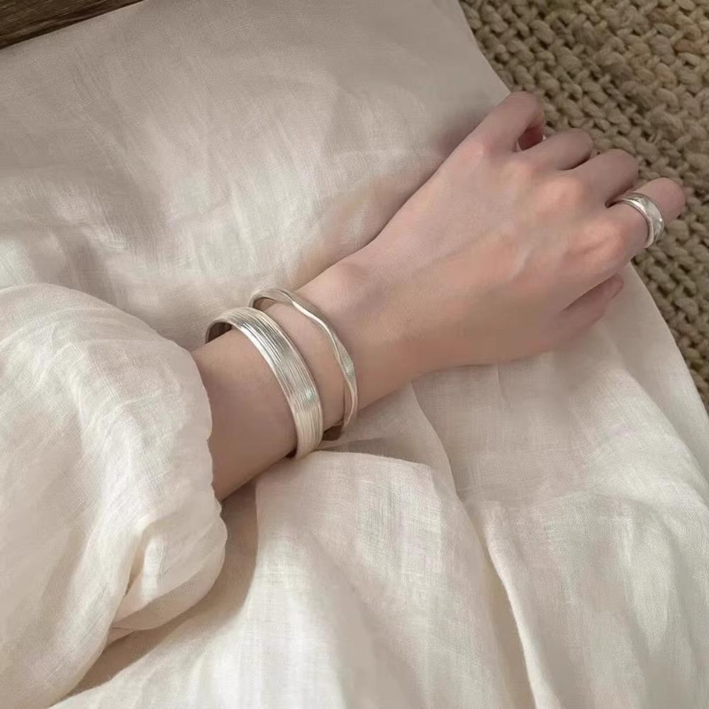 Ancient matte silver plain ring bracelet light luxury niche exquisite stacked bracelet women's model