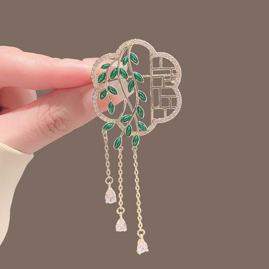 Brooch Chinese-Style Salix Leaf Round Fan Lapel Pin Sweaters Collars Hats Bags Coats Scarves Badge Outfit Accessory
