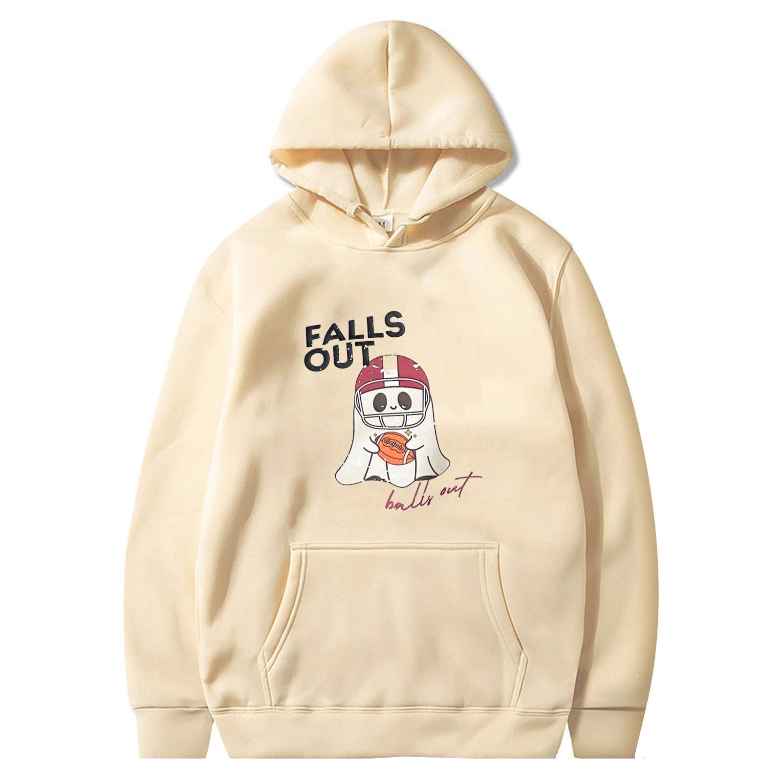 Женская однотонная толстовка с капюшоном с длинным рукавом и принтом на Хэллоуин S — фото 5