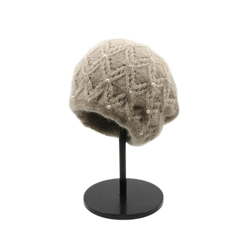 Korean version of fashion pearl headgear ear protection knitted heap hat winter handmade thickened warm mother wool hat women