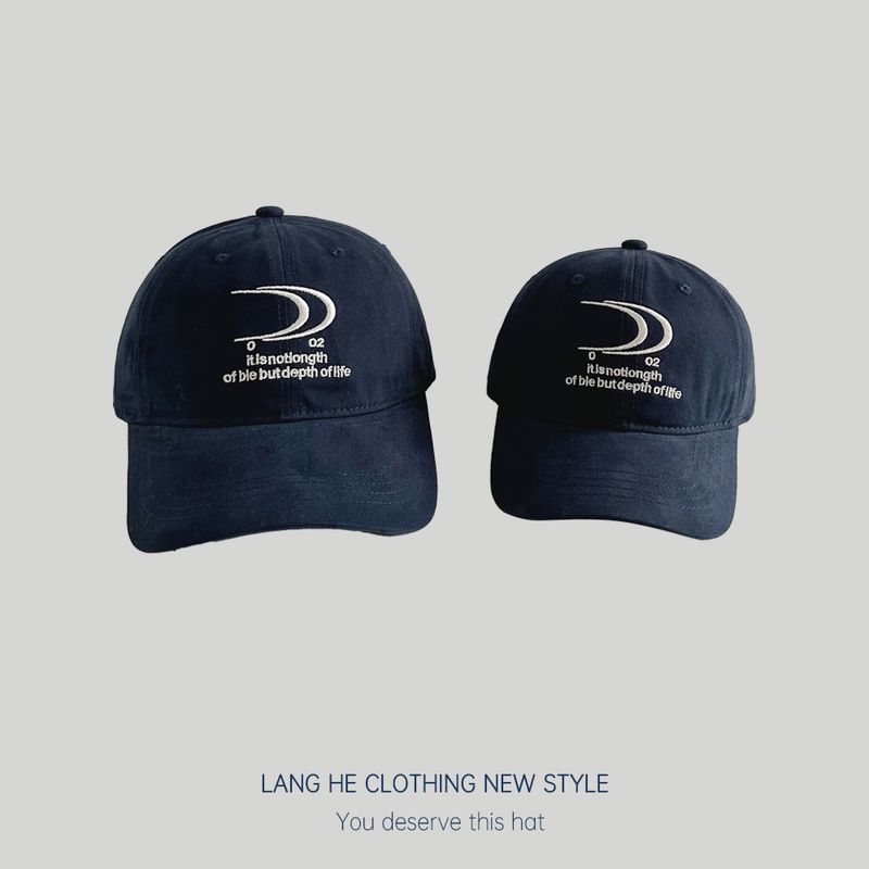 

Matching ~ Letter Big Crescent Embroider Baseball Cap Boy Girl All-Match Spring Cap Sun-Proof Peaked Cap Navy blue Adults 56-58cm