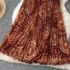 Spring Summer Women Elegant Print Elastic Waist Long Maxi Holiday Beach Pleated Skirt Only Have One Size
