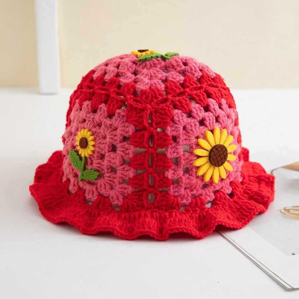 Handmade Knitted Sunflower Fisherman Hat For Autumn And Winter Women, Cute And Playful Fun, Fungus Edge Wool Knit Crochet Hat, Adult Hat