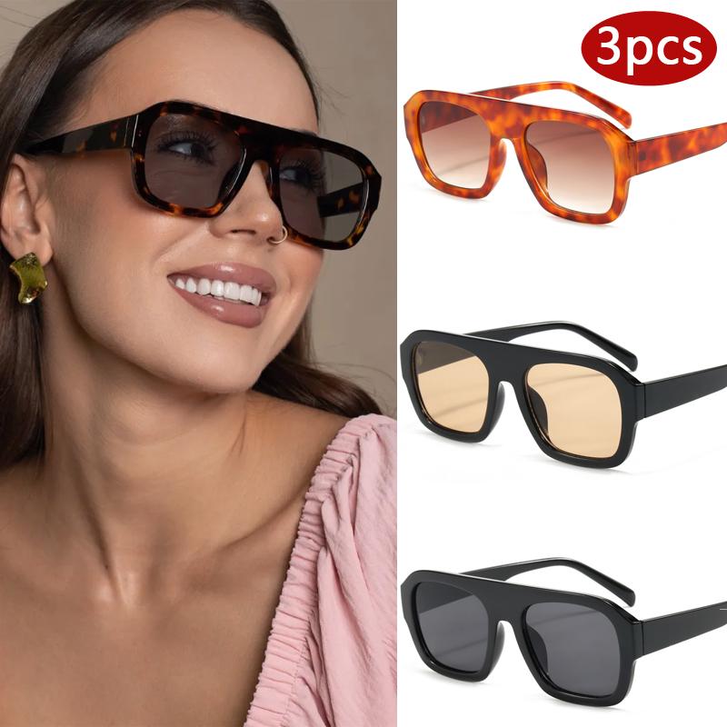 3pcs Women Large Frame Rectangular Sunglasses New Brand Fashion Polygon Design Sun Glasses INS Eyeglasses UV400 Unisex