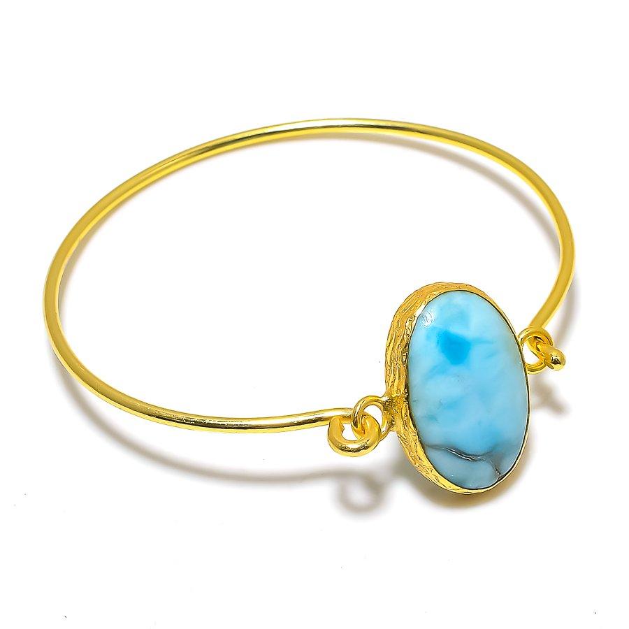 Republic Larimar Gemstone 925 Sterling Silver Cuff Bangle Adjustable GK-6166
