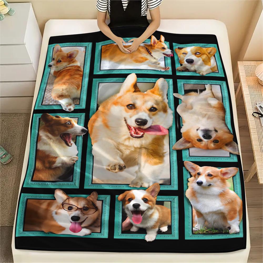 1Pc Corgi Print Flannel Blanket, High quality Comfortable for All Seasons, Home Decor, Warmth and Comfort, Perfect for Christmas Gifts