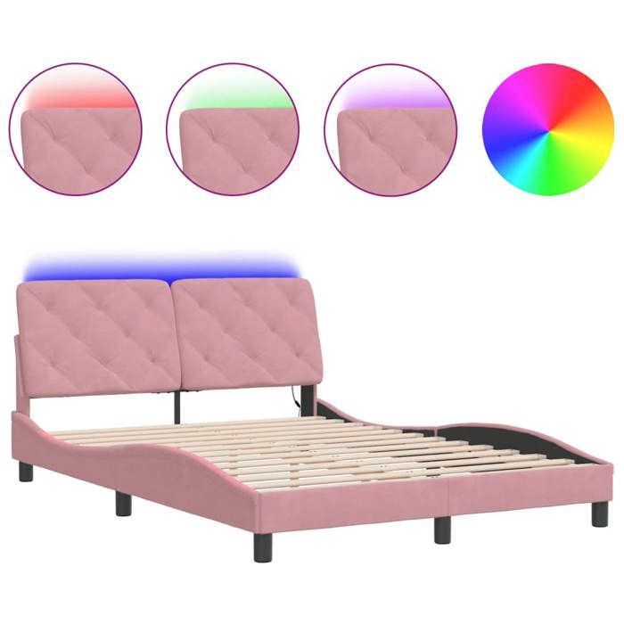 VidaXL Cadre de Lit avec Lumières LED, Lit Rembourré, Sommier à Lattes, Lit Double, Lit Adulte de Chambre à Coucher 3213848