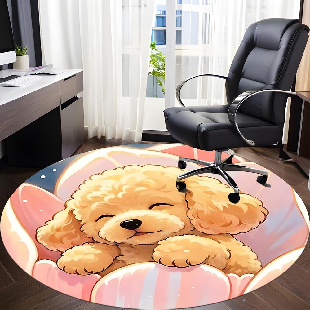 1pc Fluffy Poodle Office Round Area Rug, Indoor Mat Suitable ForOffice, Under Office Chairs Bedroom Living Room Home Decor T201