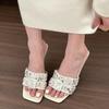 Women's Slippers Fashion Open Toe Braided Women's Shoes 2024 Summer New Casual Print Designer Beach Women's Stiletto High Heels