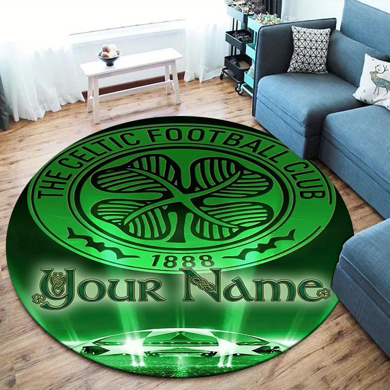 Celtic FC Wappen Benutzerdefinierter Name Runder Teppich Teppich für Wohnzimmer Schlafzimmer Sofa Spielzimmer Dekor Rutschfeste Bodenmatte