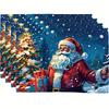 Collection of 4 Santa Claus Table Mats - Square Polyester Mats, Washable in Machine, Festive Holiday Farmhouse Decoration, Vintage Room Decor