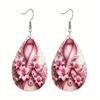 Pink Bow Flower Pattern Print PU Leather Earrings, Leopard Cross Bow Pattern Tears Earrings, Holiday Earrings & Gifts
