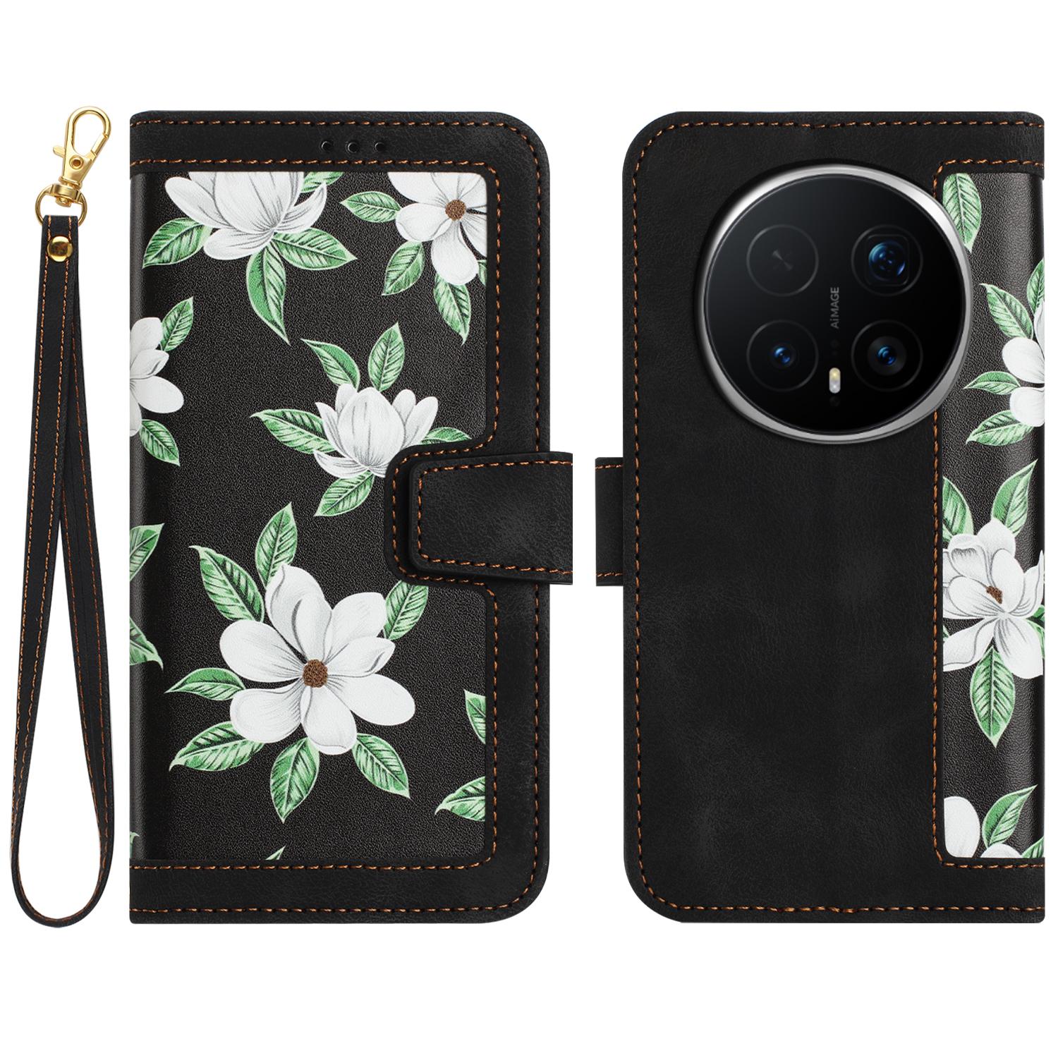 For Honor Magic8 Pro 5G Case PU Leather Floral Phone Cover with Card Slots