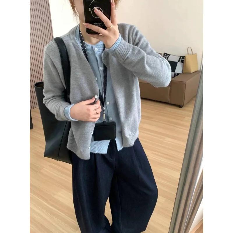 Lazy wind fake two-piece knitted cardigan women's autumn and winter outer sweater jacket design button top