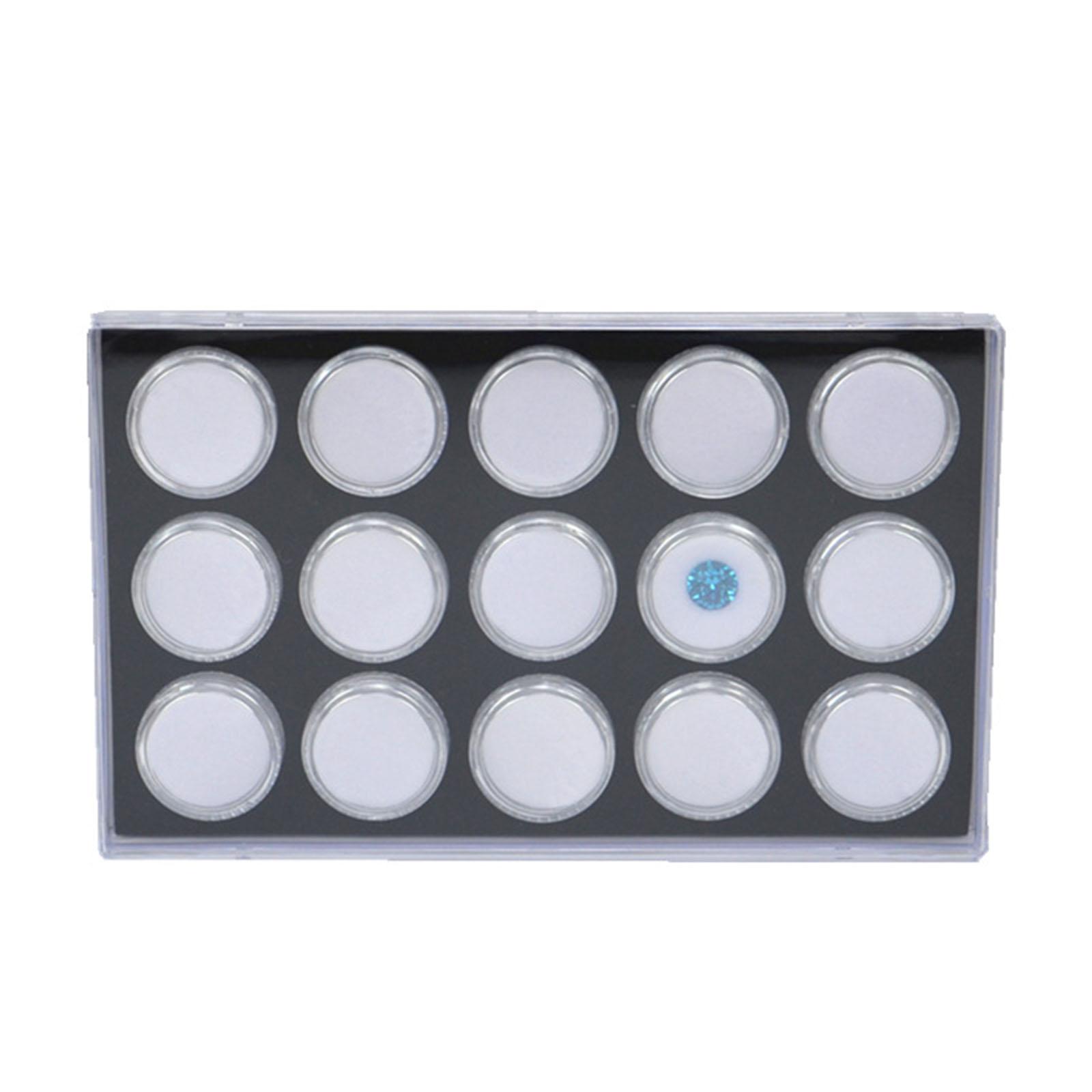 

Pack of 15 Portable Clear Acrylic Jewelry Display Cases for Gemstones and Diamonds with Screw Lid and White Base чорний
