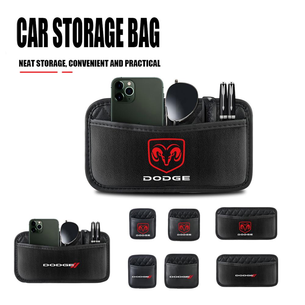 Car Emblem Leather Storage Bag Auto Sorganizer box Interior Accessories For Dodge Durango Caliber Challenger SXT SRT Magnum Colt T777