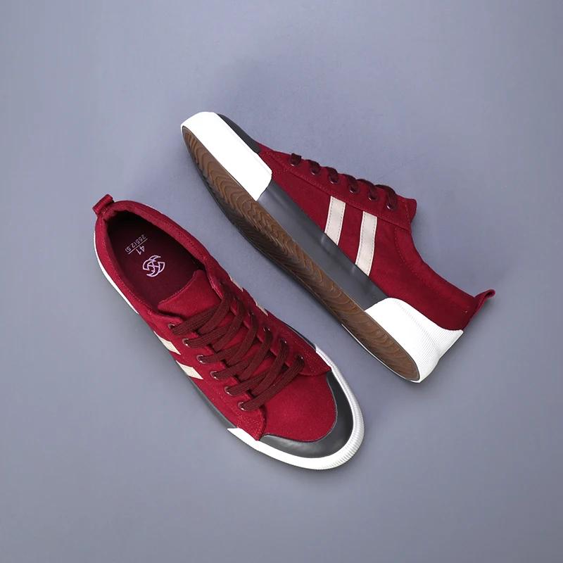 New Retro Red Canvas Shoes Men Spring Summer Men's Casual Shoes Designer Lace-up Vulcanized Shoes for Men Flat Sneakers