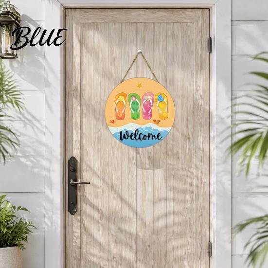 Wooden Hanging Sign Hello Summer Door Sign, Ice Pop Flip Flop Welcome Hanger, Outdoor Patio Decor Farmhouse Wreath for Front Home Porch Nautical Style