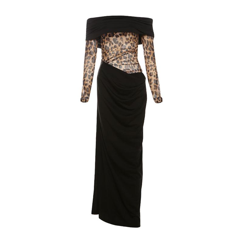 Women's Fall/winter Street Fashion Sexy One-line Collar Long-sleeved Dress