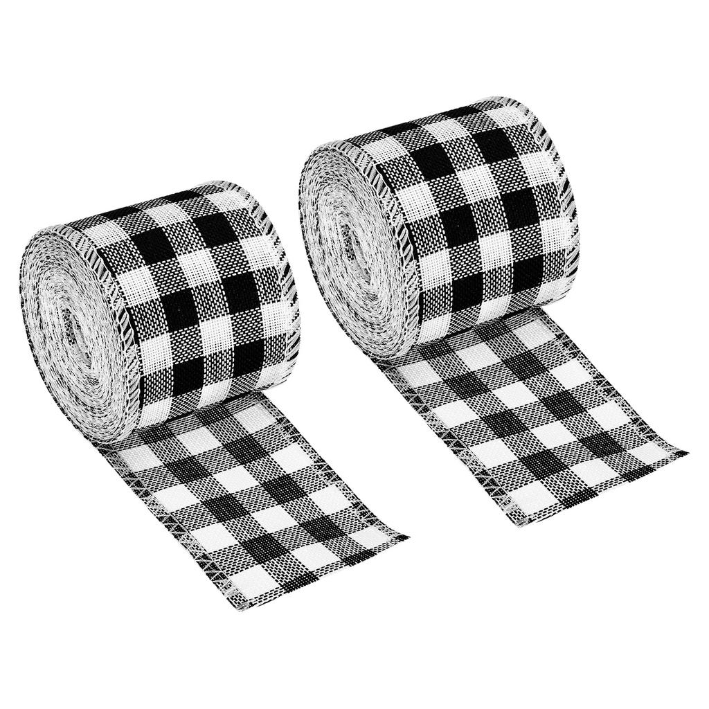 1/2pcs Polyester Gingham Ribbon Wired Edge Ribbon for Christmas Decoration Wrapping 2.36 Inch Wide 6.56 Yards