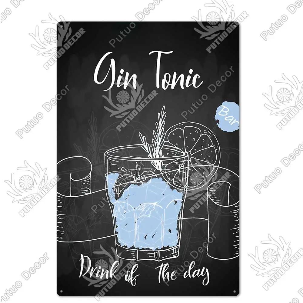Putuo Decor Vintage Cocktail Metal Sign  Tin Plaque for Wall Decor Perfect for Bar Pub Man Cave or Living Room Decoration  Retro