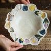 Retro Coarse Pottery Hand-Squeezed Ceramic Tableware Household Creative Japanese Flower Salad Bowl Dessert Plate Plate Combination
