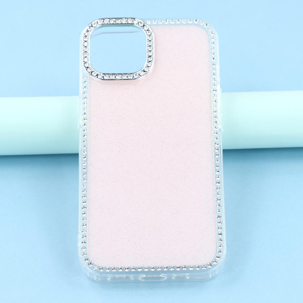 For iPhone 15 Case Rhinestone Edge Glitter Back TPU+PC IMD Phone Cover