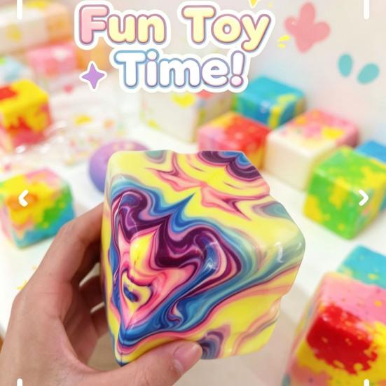Cube Slow Rising Squeeze Toy, Maltose Texture Stress Relief Fidget, Soft Chewy Sensory Desk Decor with Gradient Tie-Dye, Portable Anxiety Relief Toy