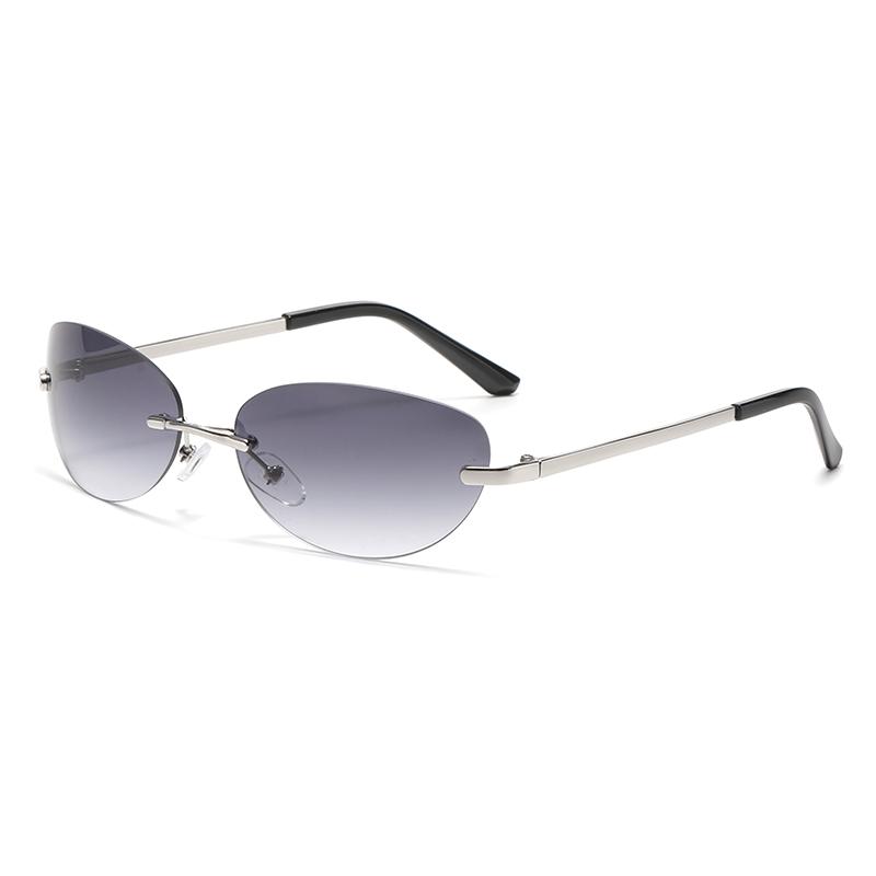 New Metal Frameless Sunglasses, Fashionable And Personal Style, Retro Oval Sunglasses, Ins Shape Modeling Sunglasses For Women