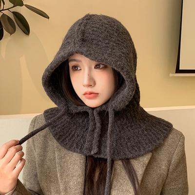 Autumn and Winter Hats Women's Fashion Versatile Balaclava Hat Scarf Integrated Warm Knitted Wool Hat