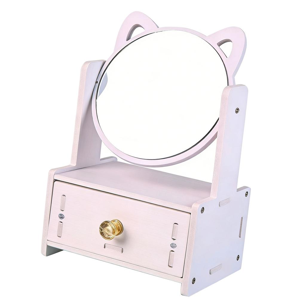 Specchio da Trucco con Cassetto Specchio Cosmetico Rotondo Organizer per Gioielli Multifunzionale per Piano del Mobiletto Singolo