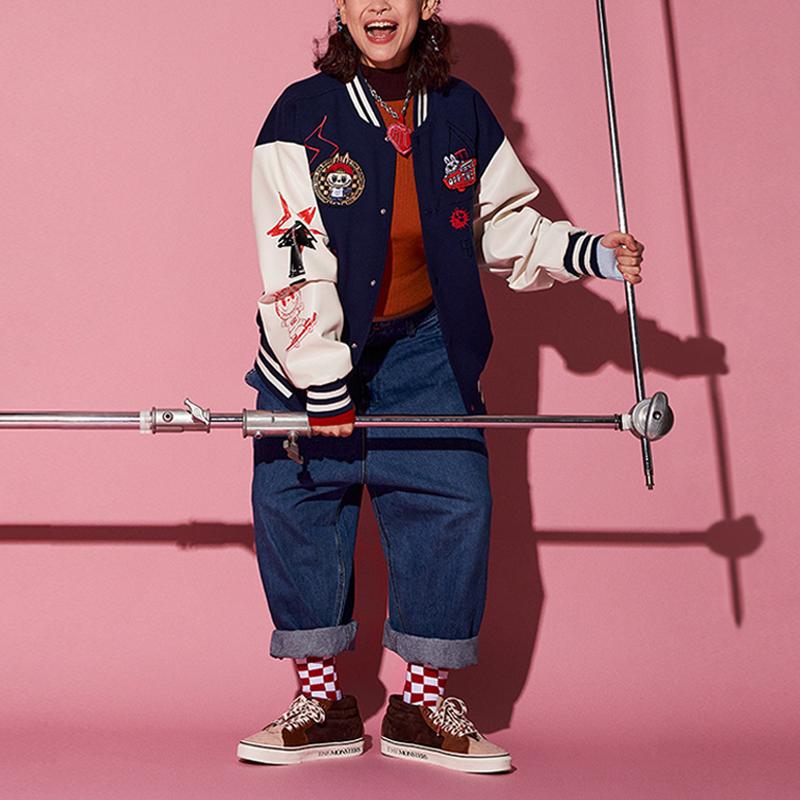 Vans X The Monsters Collaboration Single Button Cartoon Print Drop Shoulder Long Sleeve Jacket Unisex Jacket Dark-Blue VN000JFBLKZ