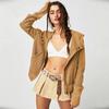 Autumn Winter Fashion Women's Hoodie Sweatshirts Patchwork Hooded Jacket Zip-Up Hoodie Cropped Knit Outerwear Y2K Coat