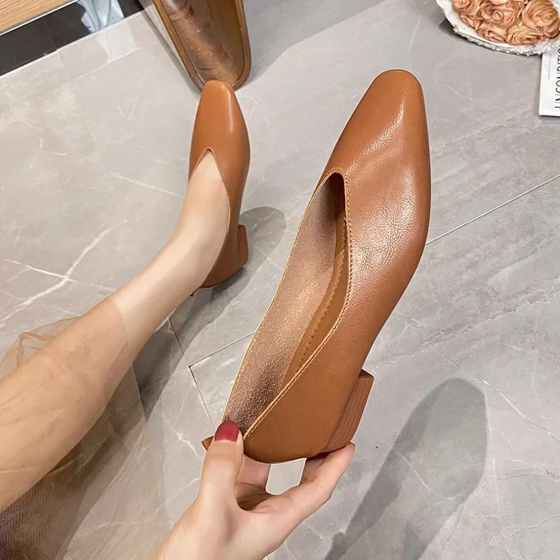 Genuine Leather Multi color Low heeled women's Shoes  Round Toe Flat Bottom Shallow Cut Single Shoe Casual Versatile Loafers