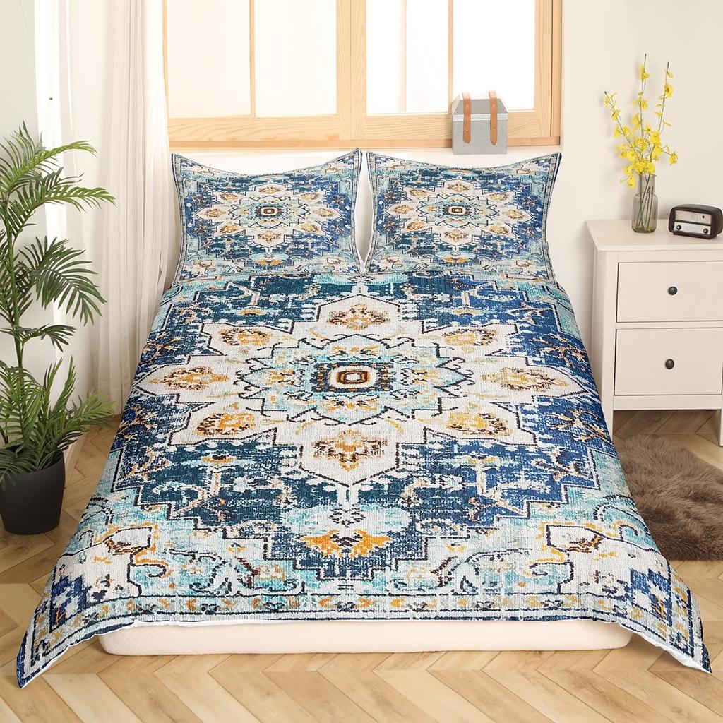 Ethnic Bright Floral Duvet Cover Queen King Size Boho Botanical Bedding Set Geometric Abstract Quilt Cover Bedroom Decor 3 Pcs