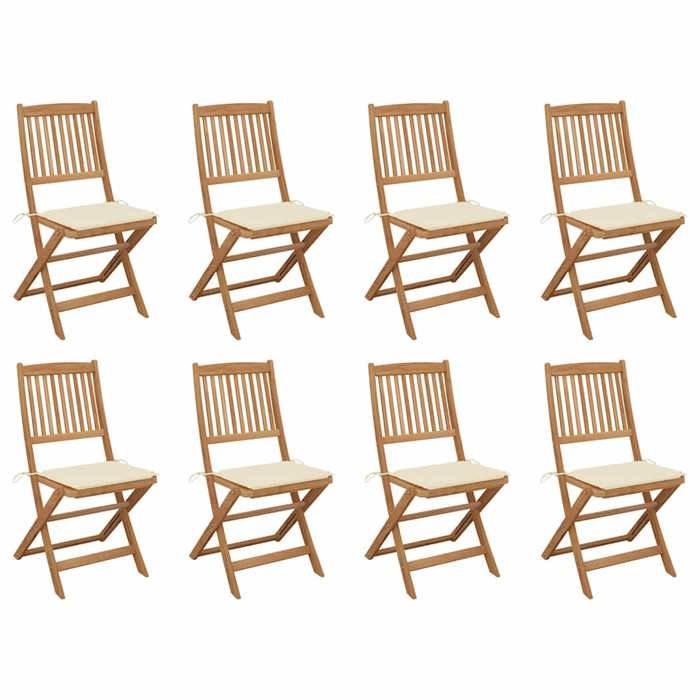 Exclusive House - Folding Outdoor Chairs and Cushions Set of 8 Acacia Wood