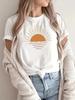 Creative Sun Print Womens TShirt Fashionable HipHop Top Crew Neck Versatile Short Sleeve Cotton Comfort Streetwear