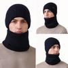 Strickmützen-Schal-Set Herren Fleece Kältebeständig Warm Wollmütze Großer Kopf Outdoor-Hut