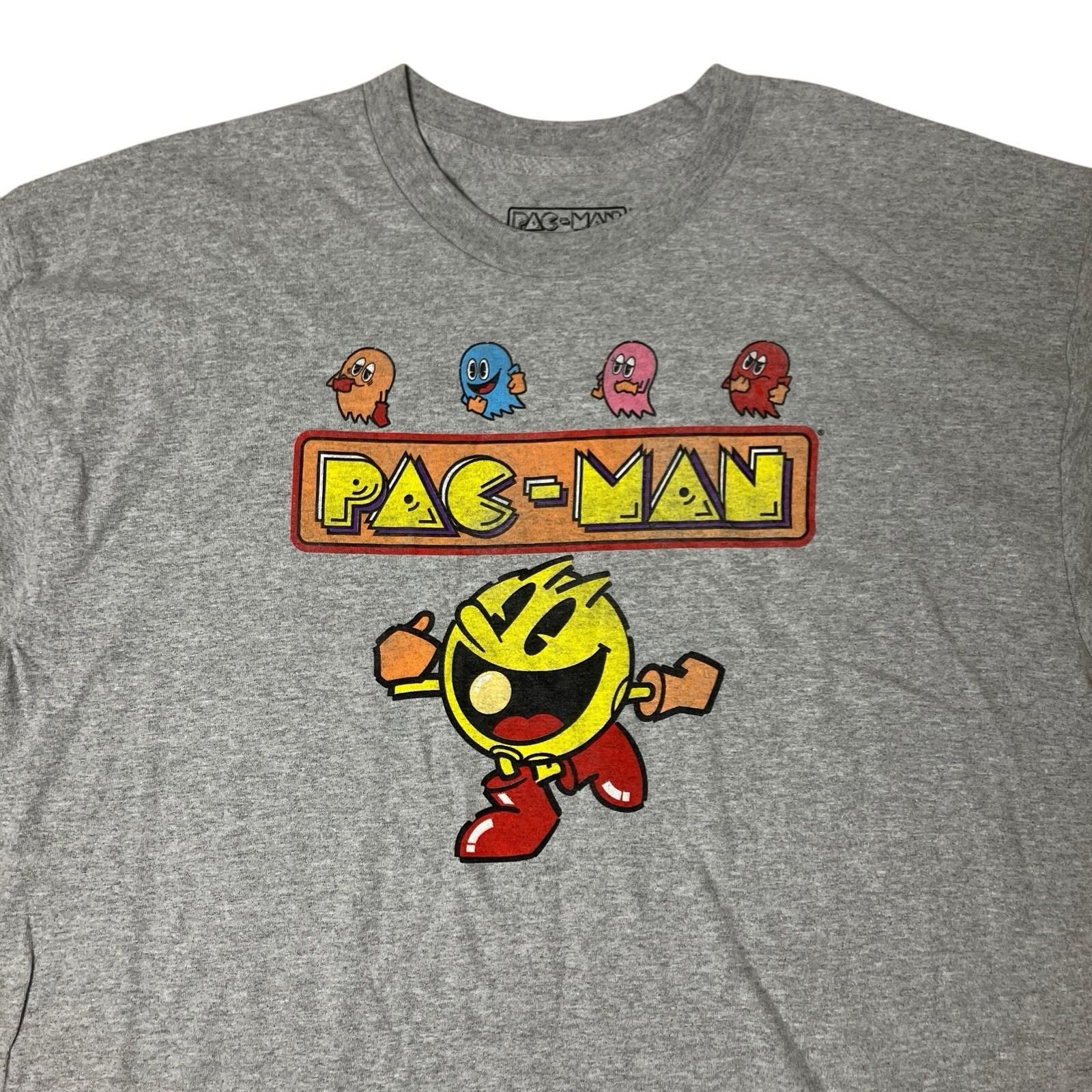Pac-Man Graphic Tee Mens XL Gray Retro Arcade Video Gamer Short Sleeve Shirt NEW XXL