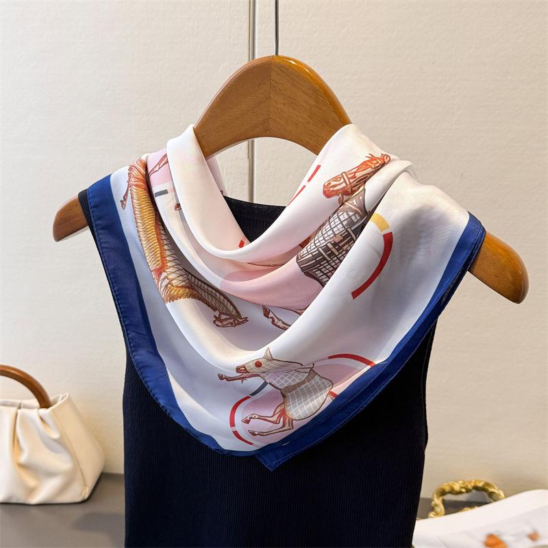 Silk Square Scarf Women Luxury Horse Print Soft Satin Kerchief Hairband Neckerchief Head Hijab Lady Headband Foulard Bag Ribbon