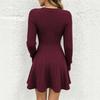 Abito Maglione da Donna Scollo a V Lavorazione a Treccia Manica Lunga Vita Elastica Orlo Svasato Maglieria Casual
