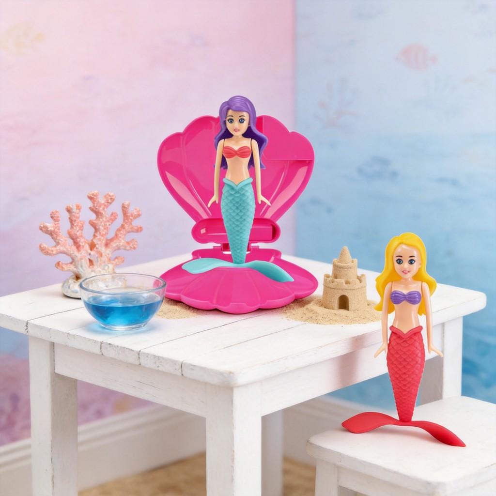 Shell Mermaid Pool Water Play Set With Plastic Construction For Kids Bathing Fun