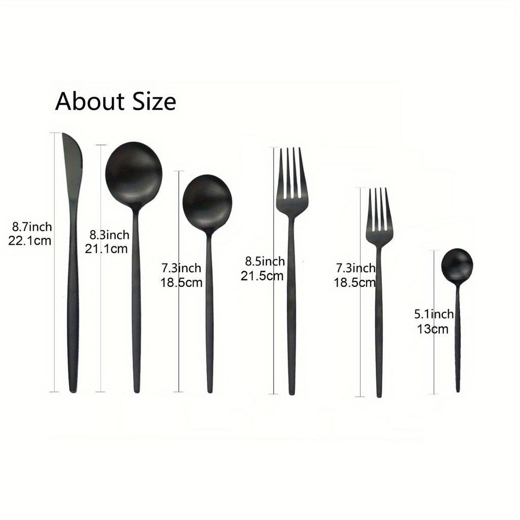 36pcs Black Silverware Set with Steak Knives Stainless Steel Tableware Utensils , Mirror Polished Dishwasher Safe