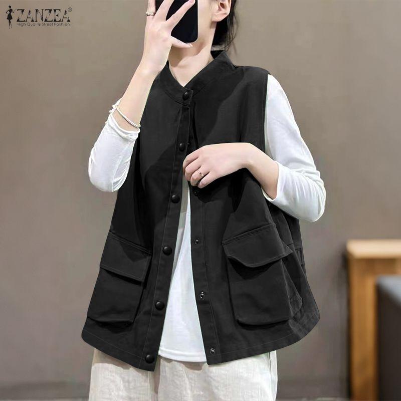 ZANZEA Women Casual Stand Collar Loose Sleeveless Vest
