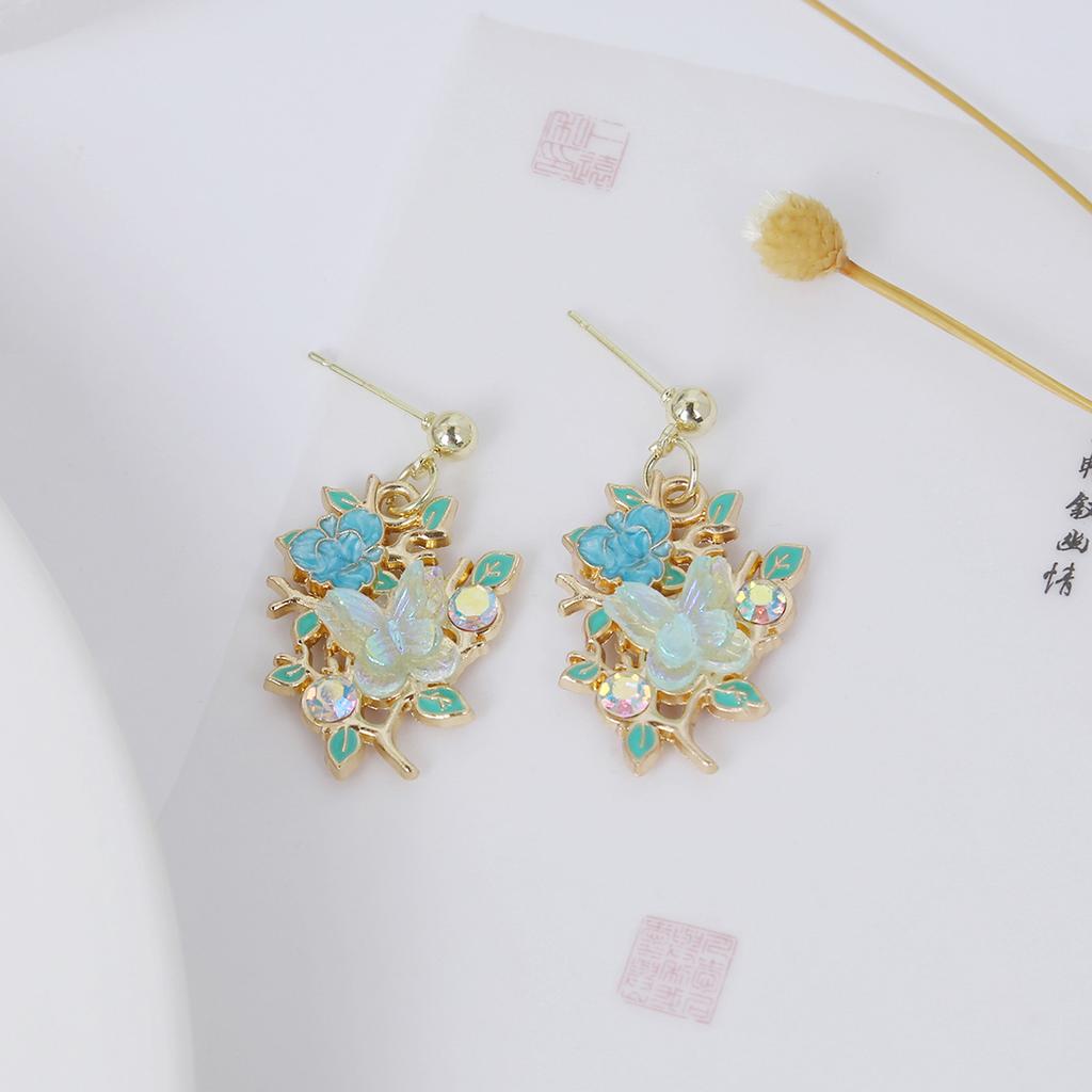 Vintage Floral Butterfly Earrings in Soft Pastel Shades for Women