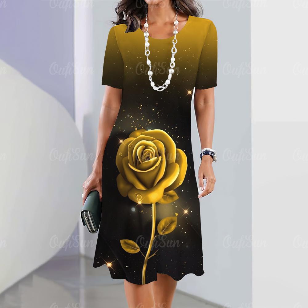 Women's printed long dress, short-sleeved dress, sexy and fashionable top