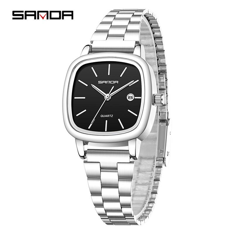 Retro Light Luxury Gold Square Watch with Large Dial and Calendar - High-Value Steel Band for Couples