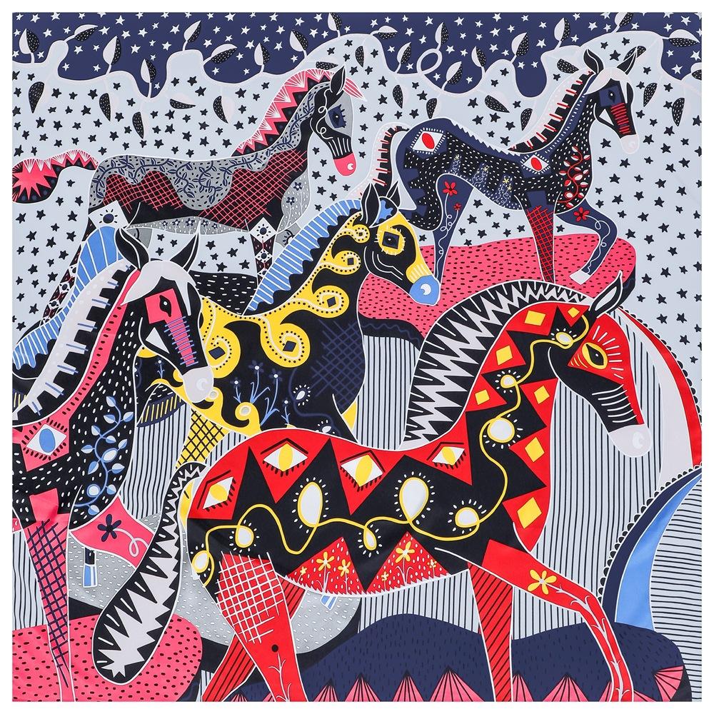 

Silk Scarf Women Large Shawls Stoles Colored Checkered Horse Square Scarves Echarpes Foulards Femme Wrap Bandanas 130*130CM 130x130cm