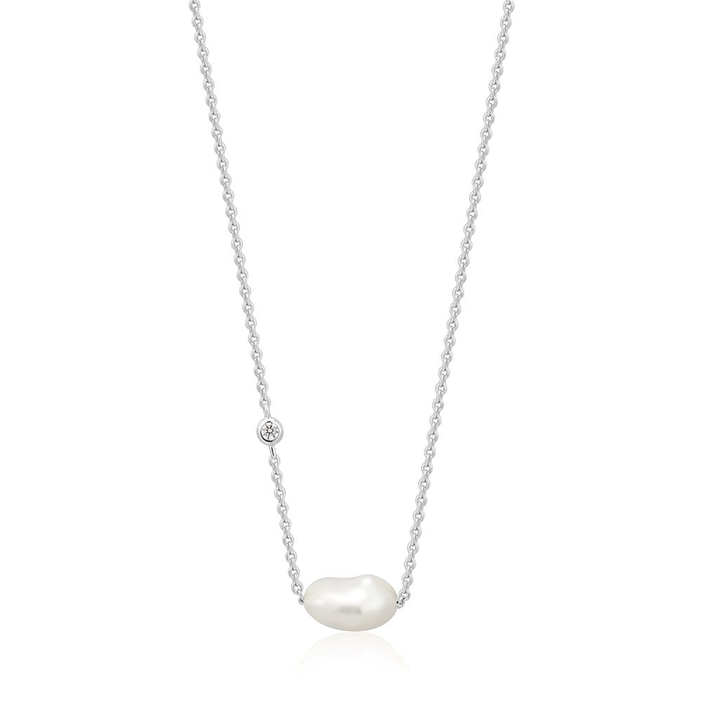 Natural Freshwater Pearl Necklace with Raindrop Stone 925 Silver N019-02H