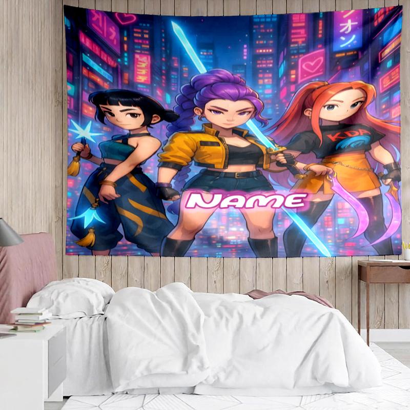 1PC Custom Name KPop Cartoon Tapestry Accessories for Bedroom,Livingroom, dormitory Room Wall Decor, Fan Birthday Gifts